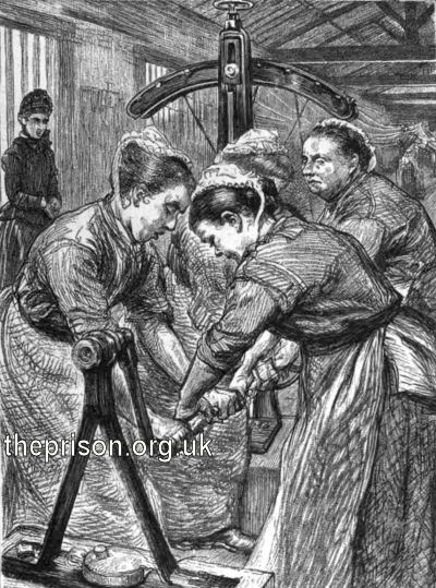 Convicts at work in the laundry, Woking Female Prison, 1889.
